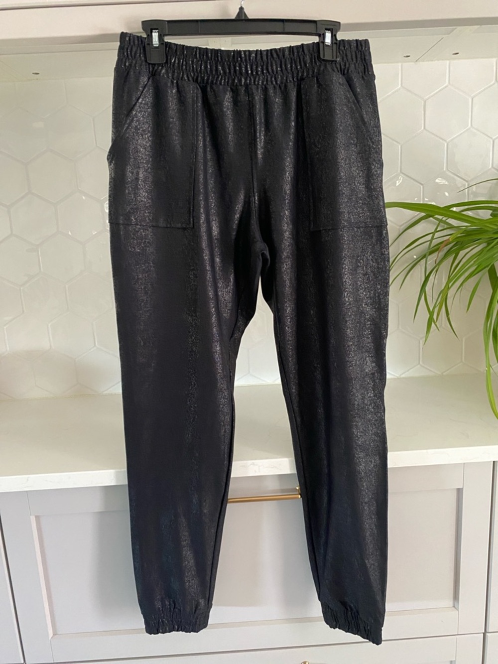 Women's Black Shiny Pebble Joggers